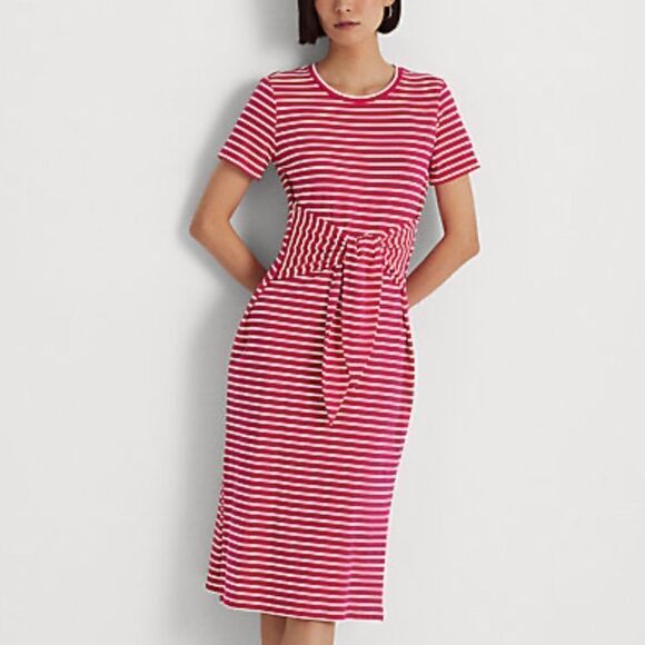 NWT RALPH LAUREN STRIPED TIE-FRONT JERSEY WOMAN DRESS NEW WITH TAG SIZE US XXL - Picture 2 of 12